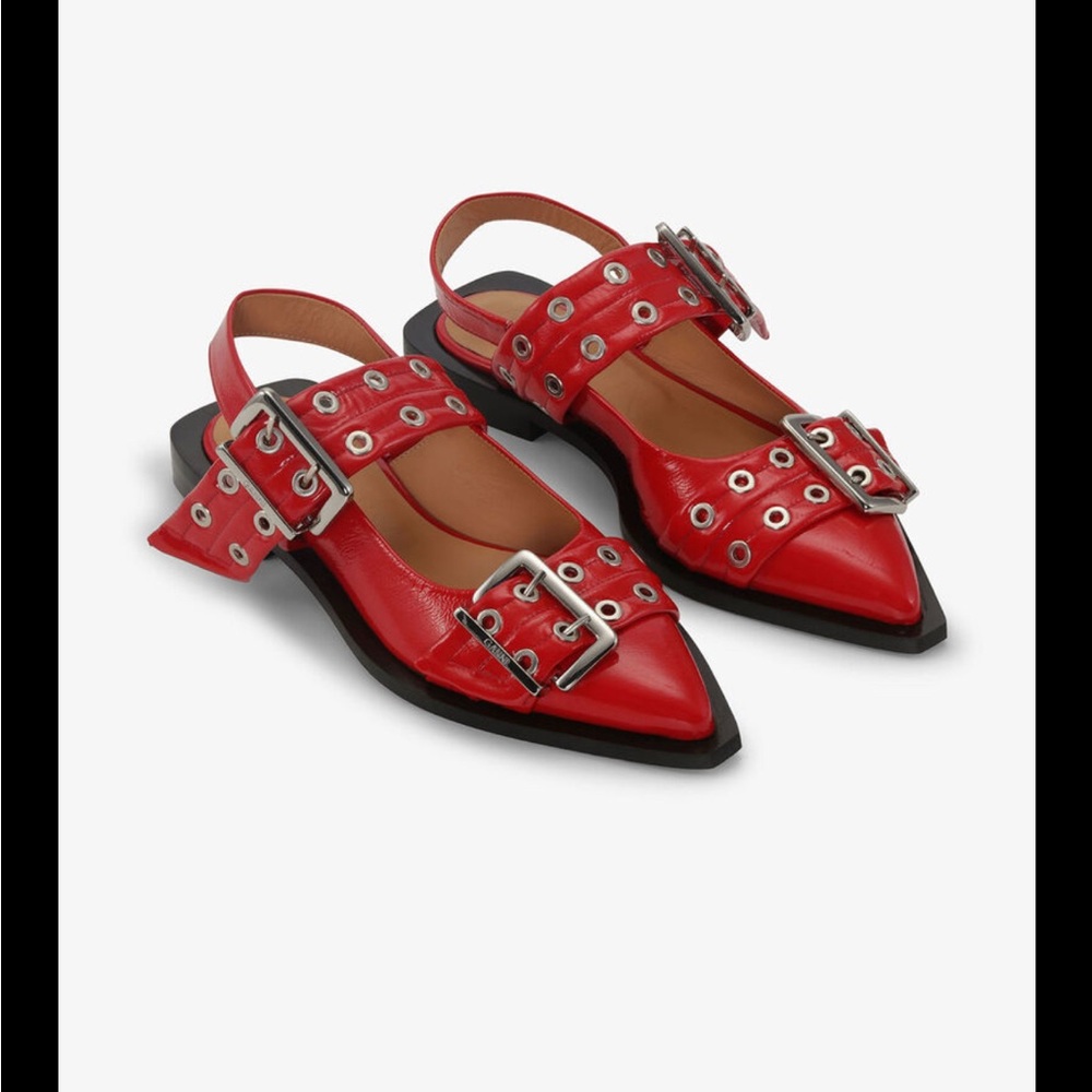 Red Buckle Slingback Flats